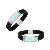AB-1135-LT-BLK-MOP-7.5" Sterling Silver Bracelet With Black Leather & Mother of Pearl Jewelry Bali Designs Inc